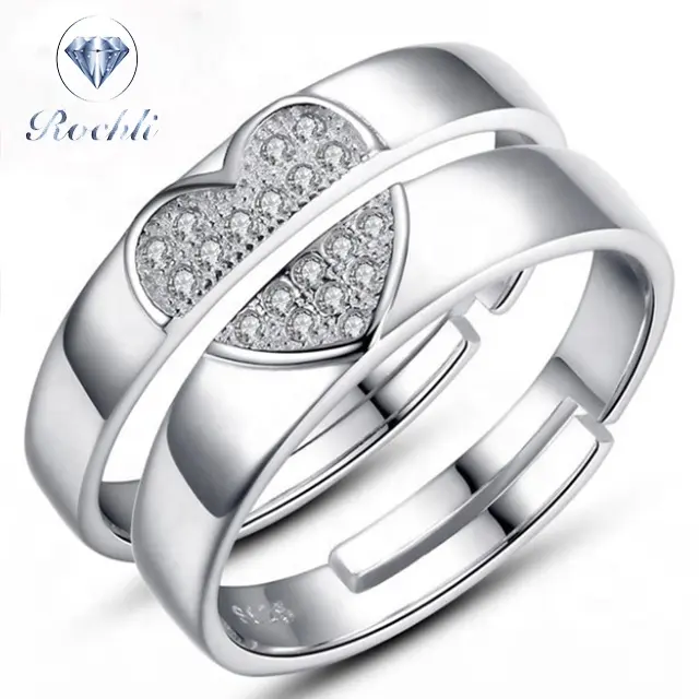 Semplice a forma di cuore Paio di anello di una coppia di argento sterling semplici uomini e le donne gli studenti anello aperto
