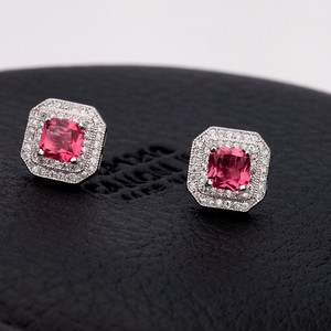 Luotemi Hot Groothandel Koreaanse Vierkante Elegante Robijn Een Aa Zirkoon Fancy Goedkope Coole Oorknopjes - Product Image 5