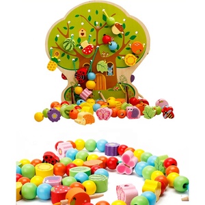 Perline Stringa Albero di natale Giocattolo di Frutta Farfalla Coccinella Stringa di Perline Per Bambini In Legno Threading Giocattolo - Product Image 2