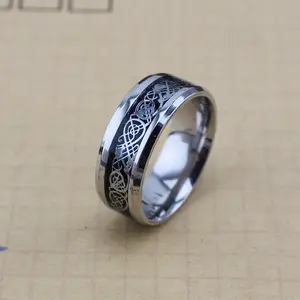 Cincin Kawin Pria, Gaya Perak Naga Celtic Baja Tahan Karat Titanium Cincin Kawin