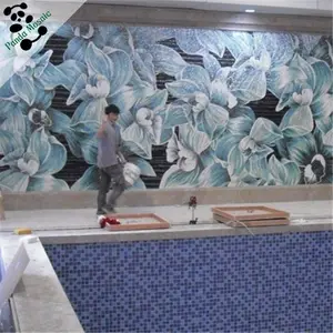 MB SMM10-B Chinese Handmade Mosaic Glass Tile Backsplash Green Flower Mosaic Tile Large Wall Mural