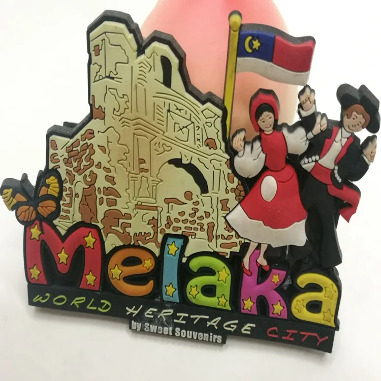 Melaka World Heritage City-imán de nevera de goma 3d, recuerdo personalizado