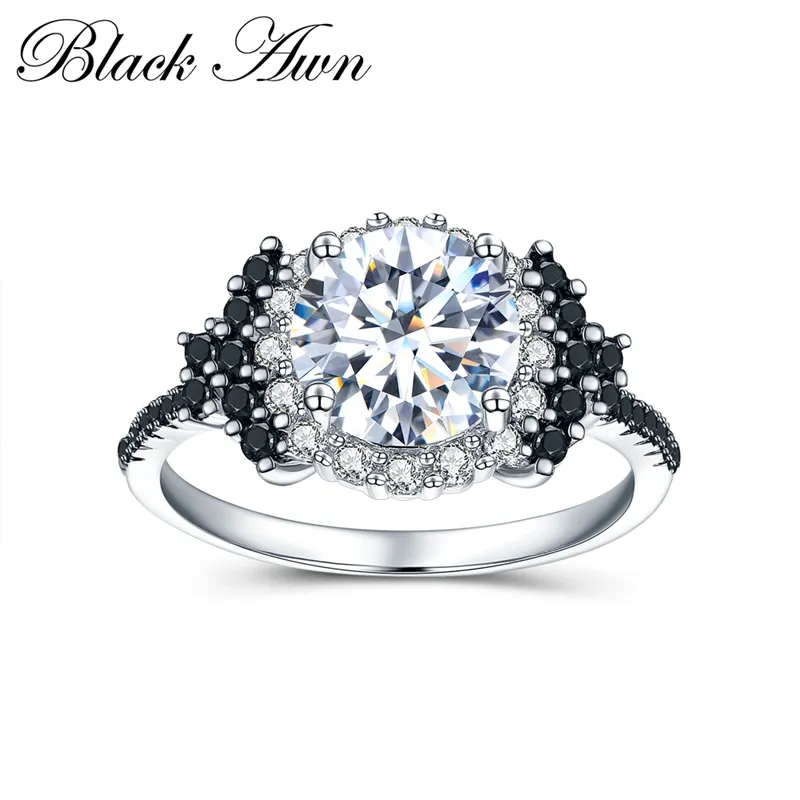 [สีดำหนาม] 925เครื่องประดับเงินสเตอร์ลิงอินเทรนด์แหวนแต่งงานสำหรับผู้หญิงหมั้นแหวนF Emme Bijoux Bagueแหวนสำหรับผู้หญิงC021