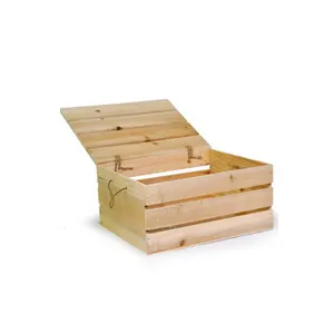 new products Swing Lid unfinished Wood Crate Storage Box