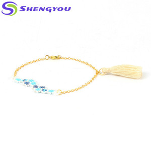Estilo del verano diferentes colores pulsera de semillas de borla para niñas - Product Image 4