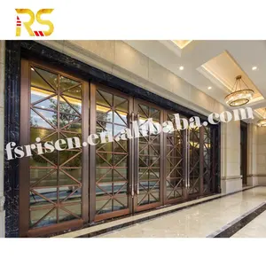 Europe Style Luxury Gold Main Gate Steel Glass Entrance Doors Windows
