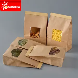 Top bendy bar bolsa de papel kraft autosellada con ventana