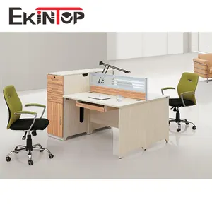 طاولة كمبيوتر مكتبية تصميم 2 أشخاص مكتب محطة العمل مع شاشة الرماد لون خشب الساج (KW825)