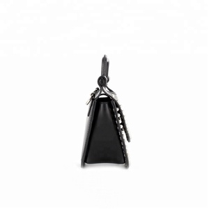 Luxury Design Custom Pearl Inlay Black Pu <strong>Leather</strong> <strong>Satchel</strong> Bag Handbag <strong>for</strong> <strong>Women</strong> - Product Image 3