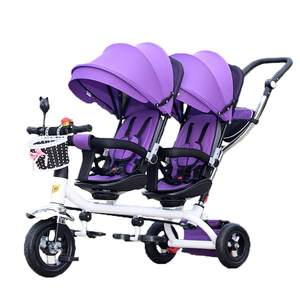 Triciclo para bebé gemelo de alta calidad, asiento doble, para gemelos, con barra de empuje - Product Image 3