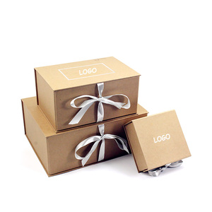 Kraft custom magnetic closure gift box with ribbon