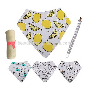 HF01Baby Bandana Bib for teething 4 Pack with pacifier clip and towel - Product Image 1