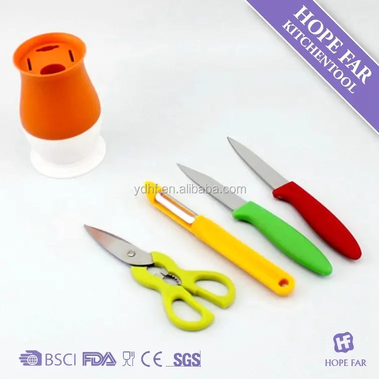 5pcs मजेदार रसोई के चाकू सेट के साथ प्लास्टिक ब्लॉक, उपहार चाकू सेट