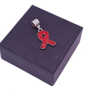 Pendentif à breloque ruban de sensibilisation au sida et au cancer du VIH en cristal rouge étincelant avec perles pour bracelets faisant des bijoux bricolage