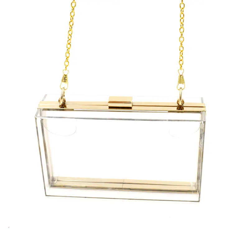Best sale wholesale clear transparent with gold metal frame acrylic clutch bags in evening