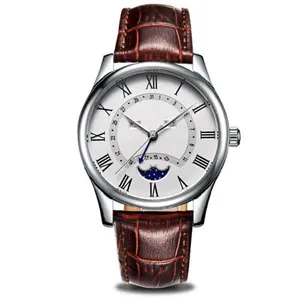 Luxury Genuine leather Sun and Moon Phase Man Automatic Face Watch Moon