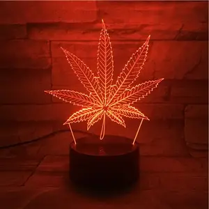 Lâmpada 3d de ilusão para quarto, lâmpada cananbis, luz noturna óptica, para festa, iluminação para decoração