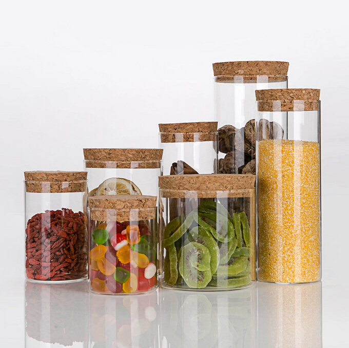 lightweight borosilicate glass jar  heat resistant glass jar with cork lid