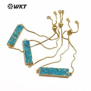 WT-B473 Delle Donne Dell'oro Dei Monili Del Braccialetto <span class=keywords><strong>Naturale</strong></span> Blu Vena Turchesi Braccialetto Rettangolo pietre di Forma di Collegamento Regolabile Braccialetto - Product Image 5