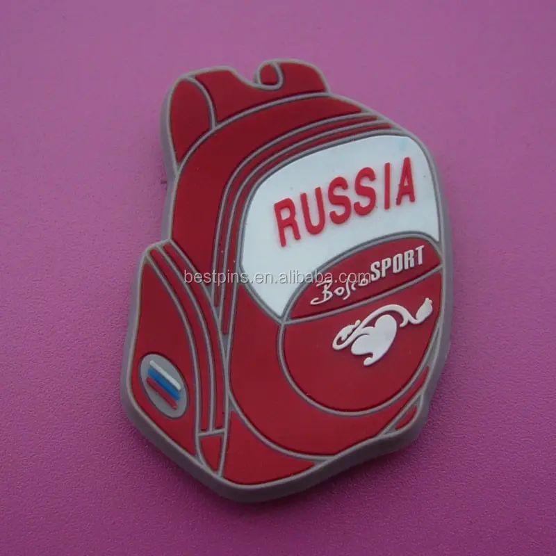 תרמיל / ילקוט / תרמיל 3d צורת גומי pvc מזכרות מקרר מגנטים עבור רוסיה בוסקו ספורט