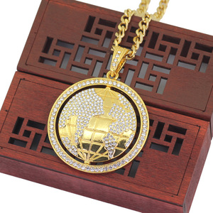 Nuova Collana con <span class=keywords><strong>Ciondolo</strong></span> Mappa del <span class=keywords><strong>Mondo</strong></span> in Cristallo Personalizzata, Gioielli Hip-Hop Dorati 2018 - Product Image 6
