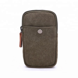 Trendy canvas cell phone pocket men's coin purse casual mini men running waist belt pouch