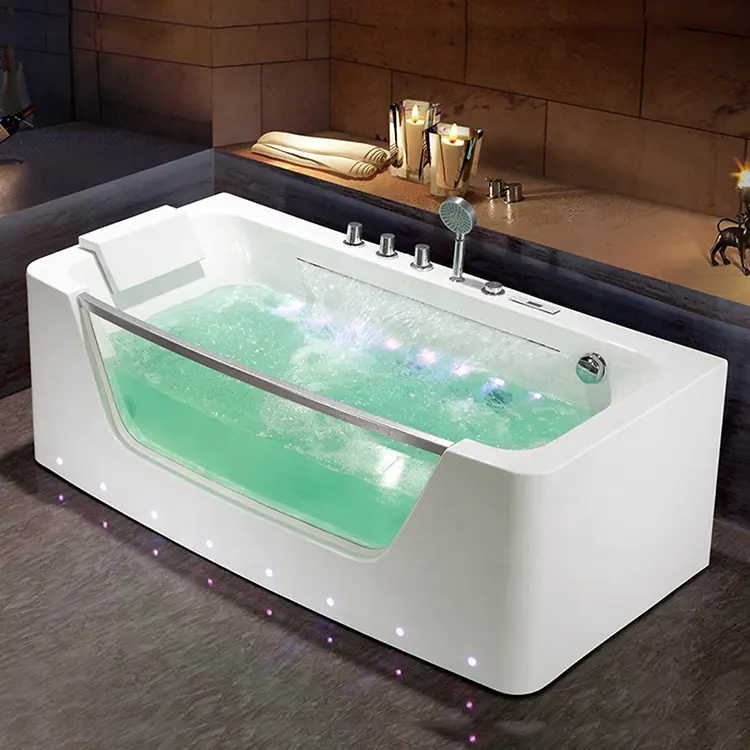 Heißer verkauf luxus acryl badewanne mit günstigen preis transparent glas in weiß ecke platz badewanne innen