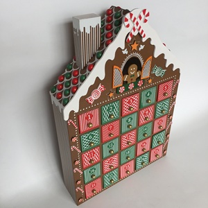 Best sale newest Christmas wooden house shaped advent calendar decoration box on table
