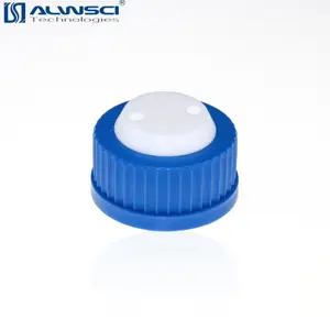 1/8インチODチューブ用の2つの穴が付いたプラスチック製の青いGL45安全キャップ。