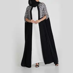 2019 最新 Burqa 设计穆斯林女孩舞会礼服性感照片前打开 Abaya