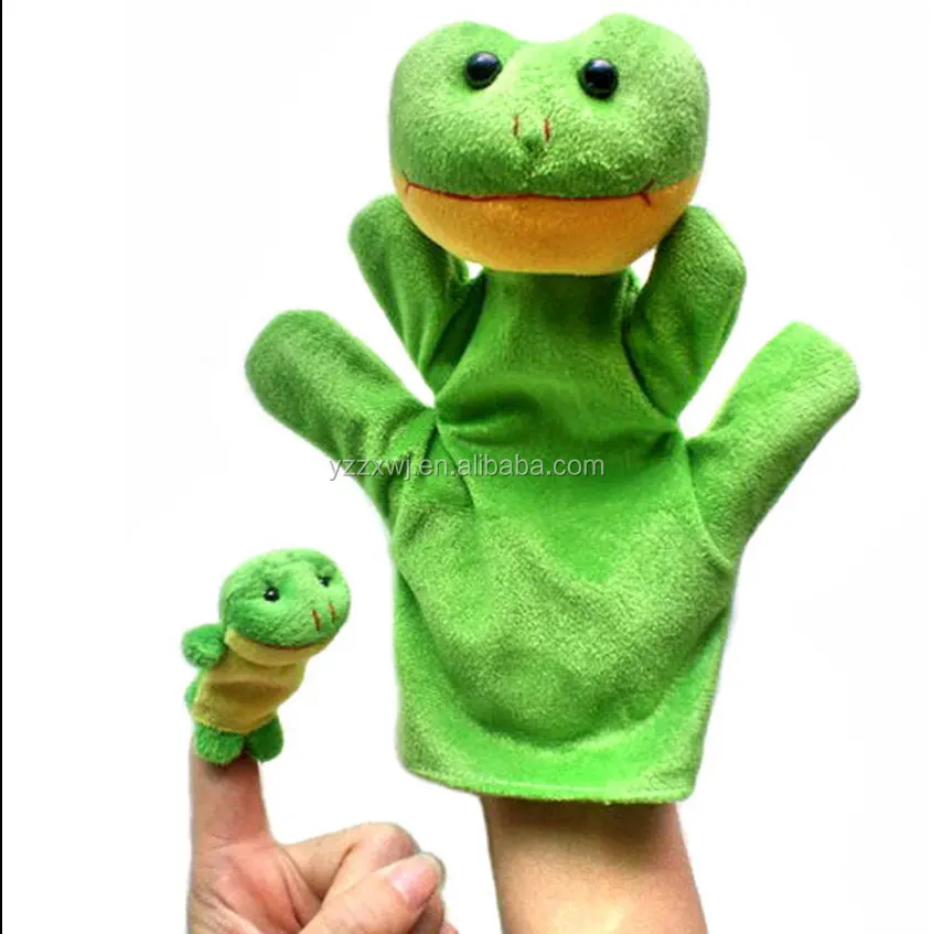 Ücretsiz örnek sevimli karikatür kukla bebek çocuk hayvan oyuncaklar parmak kuklası peluş bez oyuncak peluş kurbağa kukla