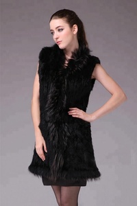 Gilet long tricoté à la mode femmes lapin gilet long en fourrure