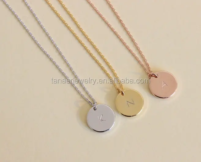 316L Stainless steel silver gold rose gold initial disk letter pendant necklace