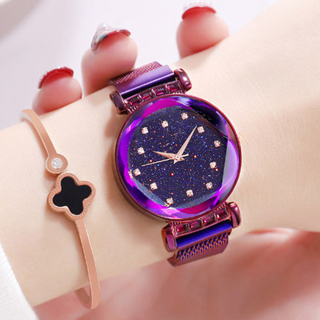 Most Popular Seiko Movement Fashion Quartz Watch Star Sky Dial Magnetic Watchband for Women Wholesale