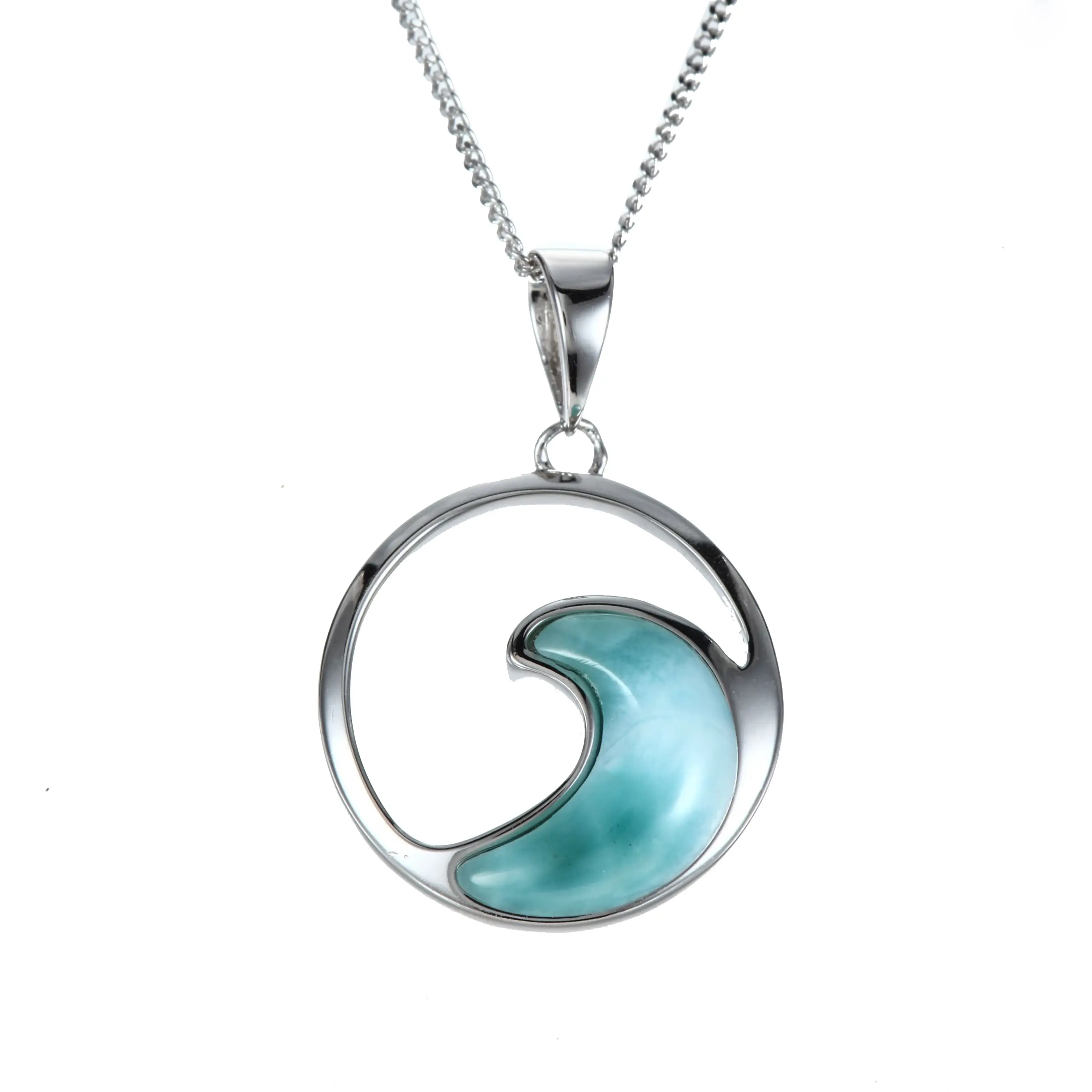 925 เงินสเตอร์ลิงธรรมชาติ Larimar Sea Life เครื่องประดับสร้อยคอ