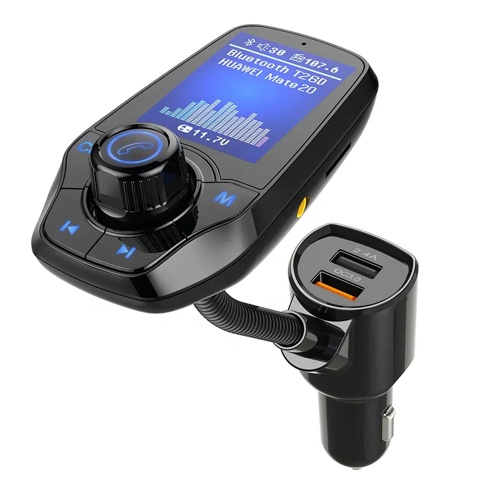 AGETUNR T26D car fm transmitter audio memory card U-disk QC3.0 charge 2.4A car stereo mp3 player 1.8inch TFT color display Black