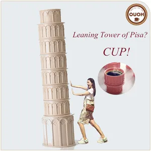 뜨거운 판매 좋은 품질 중국 창조적 피사 사탑 모양의 플라스틱 커피 잔 선물 세트