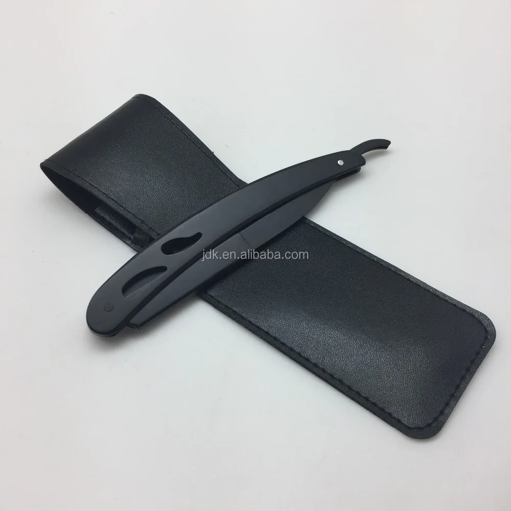Профессиональный складной парикмахерский инструмент JDK из нержавеющей стали, черный бритвенный станок с прямым краем и черным полиуретановым чехлом для парикмахерской