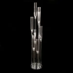 Candelabros tubo de cristal alto para mesas de casamento, 8 pilares suporte de vela