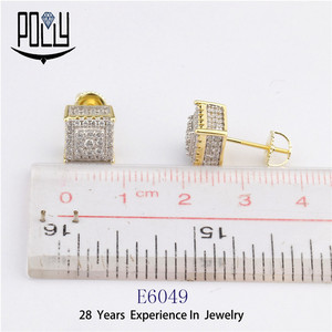Vite indietro orecchini con cz <span class=keywords><strong>mirco</strong></span> asfaltata ghiacciato fuori della vite prigioniera orecchini in oro hip hop - Product Image 5