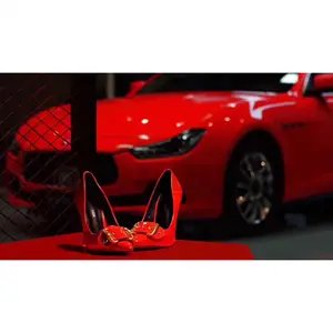 Ondis New Product 1.52 x 18m Crystal Super Glossy Metal Car Vinyl Flame Red Color