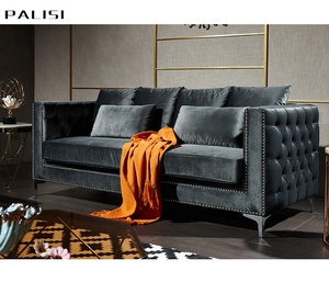 Sofa 3 tempat duduk ringan desain mewah Sofa beludru abu-abu mulia 321 set Sofa rumbai bersekat kain Nordik - Product Image 1