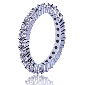 Großhandel bling iced ring-Einreihiger CZ-Ring Full Bling Iced Out Zirkonia-Ringe Silberfarbene Ringe für Männer Hochzeit Verlobung fabrik Direkter Preis