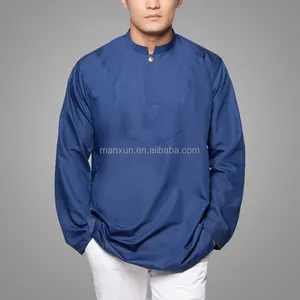 Muslim men short thobe prayer hajj for men new design Eid style men thawb blue kurta tunic top islamic clothing