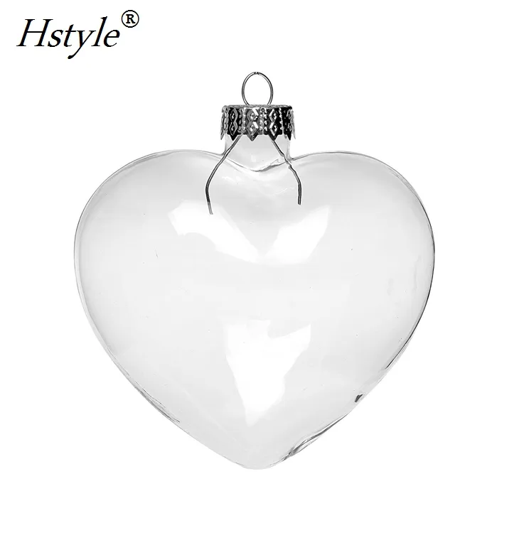 10CM Heart Shape Hanging Glass Bauble Christmas Tree Ornaments Glass Flower Vase New Year Decoration Navidad 2024 SD097