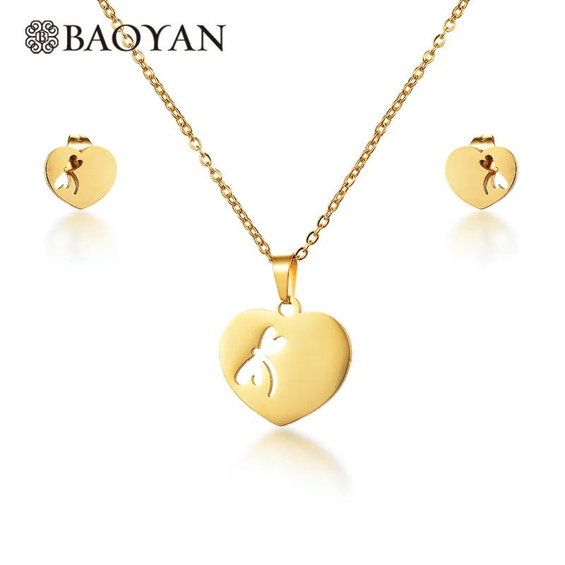 Baoyan 24k altın kaplama lacie kalp kolye moda hollow dragonfly kolye takı setleri kadınlar