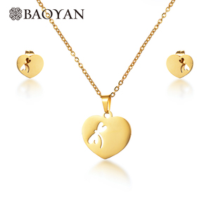 Baoyan 24k Gold Plated Lacie Heart Necklace Fashionable Hollow <strong>Dragonfly</strong> Necklace <strong>Jewelry</strong> Sets Women - Product Image 1