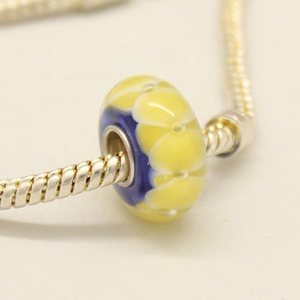 BRICOLAGE Charme Bracelet <span class=keywords><strong>gros</strong></span> trou jaune bleu Murano Verre <span class=keywords><strong>Perles</strong></span> Au Chalumeau - Product Image 6