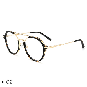 Nova moda redonda de metal óculos armações de acetato dupla ponte azul bloqueando a luz dos quadros dos vidros ópticos - Product Image 4