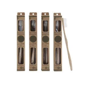 Крафт-упаковка, зубная щетка из натурального бамбука для взрослых, мягкая щетина для домашнего использования